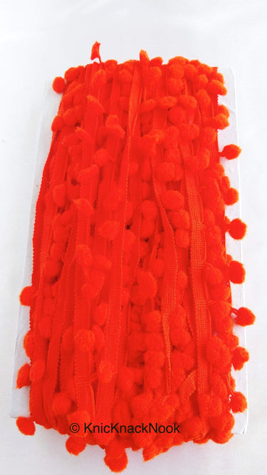 Deep Orange Pom Pom Fringe Trim, Pompom Trimming, Tassels
